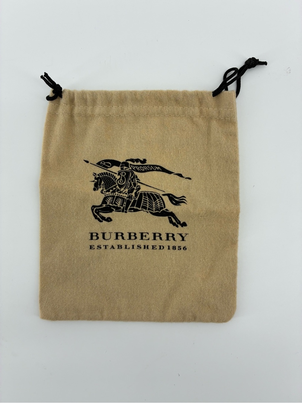 Burberry Beige Drawstring Pouch with Black Logo small 6x7”